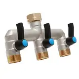 OPERMAXER 3-Wege Verteiler [Großer Durchfluss], 3/4 Zoll Wasserhahn Wasserverteiler aus Vernickeltem Messing, Verlängerter Metallgriff, Größerer Auslass für eine Effizientere Gartenbewässerung