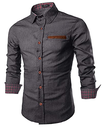COOFANDY Herren Hemd Langarm Jeanshemden Regular fit Denim Shirt Langarmhemd Rockabilly Cowboy-Style Freizeit Hemden Baumwolle Grau L