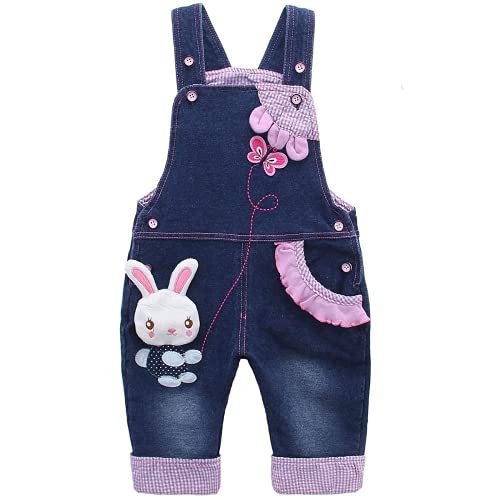 KIDSCOOL SPACE Baby-Jeans-Overall, Kleinkind-Denim süßes 3D-Häschen-Outfit, Blau, 12-18 Monate