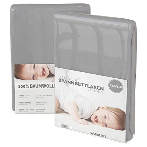 Sämann Jersey Spannbettlaken Spannbetttuch für Laufgitter 120x120 cm, Baumwolle grau