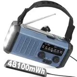 48100mWh/13000mAh Solar Kurbel Notfall Radio, Tragbare AM FM Baustellenradio, Aufladbar Akku Batteriebetrieb mit Dynamo Ladegerät, 700LM Leselicht Campinglampe, SOS Alarm, IPX4 Wasserdicht für Ourdoor