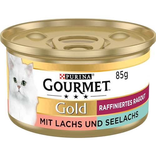 Gourmet Gold Raffiniertes Ragout Duetto Katzenfutter nass, Lachs und Seelachs, 12er Pack (12 x 85g)