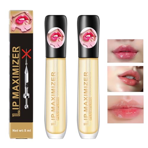 PLUMPINGLIPGLO 2Pc Plumping Lip Maximizer Serum,Lip Maximizer Hyaluronic Lip Plumper,3D Lip Plumper Extreme,Lip Gloss Enhancer Booster Volume,Beseitigen Trockenheitsfalten Und Verbessern Den Prallen
