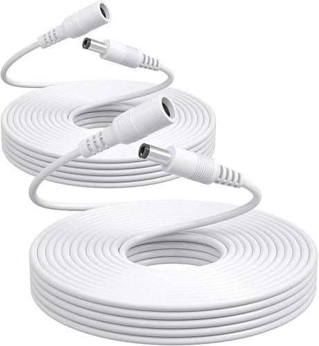 Verlängerungskabel, 10 m, 2,1 mm x 5,5 mm Stecker, kompatibel mit Universal-12 V DC Adapterkabel oder Wand-Ladegerät für Überwachungskamera, IP-Kamera/DVR/NVR-System (2 Stück, Weiß)