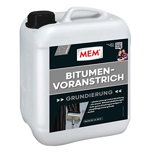 MEM Bitumen-Voranstrich, Gutes Eindringvermögen, Optimale Haftung, Gebrauchsfertig, Einfach zu verarbeiten, Lösemittelfrei, 5 l, Dunkelbraun