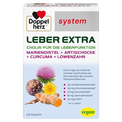 Doppelherz system LEBER EXTRA - Pflanzliche Extra plus Cholin als Beitrag für die normale Leberfunktion - 120 Kapseln