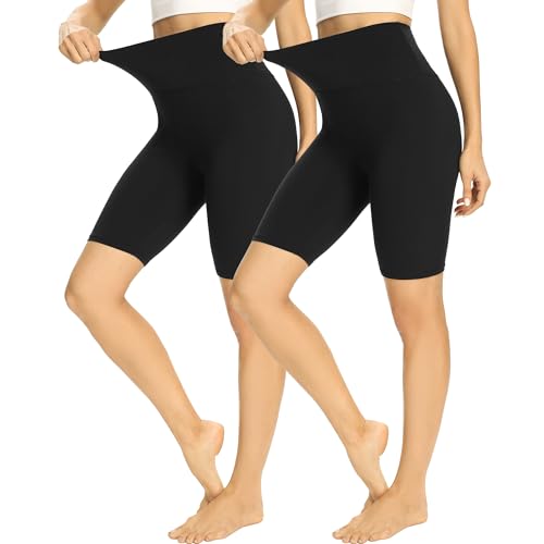 HIPOWER 2er Pack Radlerhose Damen High Waist Kurze Sport Shorts Tights Wanderhose Blickdicht Unterhosen Bauchweg Sommer Outfits Leggings Gym Yoga（Schwarz*2，L-XL）