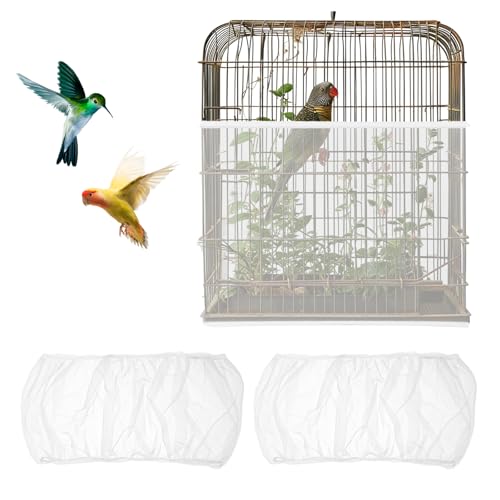 Vogelkäfig Abdeckung, 2 Stück Universal Vogelkäfig Samenfänger, Schutznetz für Vogelkäfig, Einstellbar Papageien Kordelzug Vogelfutter Netz, Papageien Nylon Mesh für Runde Quadratische Käfige