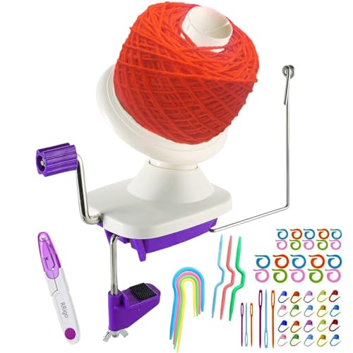 Garnkugelwickler, praktischer violetter Garnwickler für Garn, Kugelwickler Combo mit einfacher Installation zur Garnaufbewahrung + 53 Stück Maschenstricknadeln + 1 Schere
