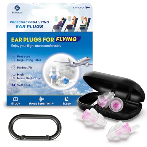 Fvttaow Ohrstöpsel Flugzeuge 2 Paar, Druckausgleich & Schmerzfreies Fliegen Ohrenstöpsel, Gehörschutz Ohrstöpsel für Flug, Reisen - Wiederverwendbar fly Ear Plugs, 25dB Geräuschminderung, 2 Größen