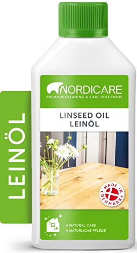 Nordicare Leinöl [500ml] für Holz zum Holzschutz I Leinöl Firnis Holzöl für Innen I Gekochtes Leinöl für Möbel Holz Öl, Leinenöl Holz