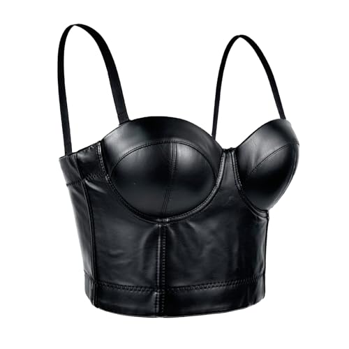 XDGBGFN Leder Oberteil Damen Wetlook Dessous Frau Punk Slim Fit Latex Top Latex Oberteil für Frauen Clubwear Top, Party, Karneval (DE/NL/SE/PL, Alphanumerisch, XL, Regular, Regular, Schwarz)