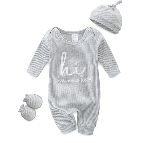 KIDDLETOWN Schlafanzug Baby, Baby Schlafstrampler 3er Pack, Baby Pyjam mit Hut und Handschuhe, Babyschlafanzug Baumwolle, Pyjamas Langarm Strampler 0-3 Monate Schlafoverall Baby für Mädchen und Jungen