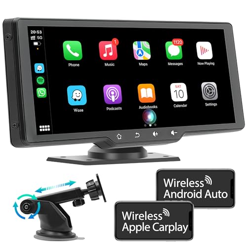 WSRADIOKITS 10.26 Zoll CarPlay Bildschirm, Tragbares Autoradio kompatibel mit A-pple CarPlay & Android Auto, IPS Touch Screen, Siri/G-oogle, GPS Navigation, Bluetooth, Mirror Link, FM, AUX, AirPlay