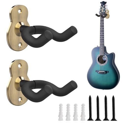 Gitarrenhalter für die Wand - Gitarren-Wandhalterung, 2er Pack Metall-Gitarrenhalter mit Schwammschutz, passend für alle Gitarrenarten, E-Gitarren, Ukulelen, Banjo, Bass - Bronzefarben