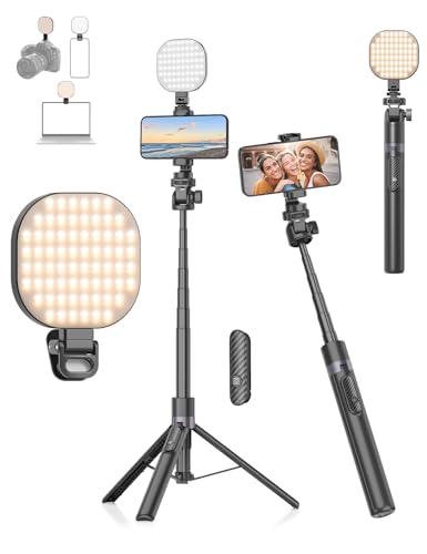 Gahenwo Selfie-Licht & 173cm Selfie-Stick Stativ Vlogging-Kit, Handy Stativ für Smartphone Mit 2000mAh Licht & Fernbedienung,Ringlicht mit Stativ-Ständer kompatibel mit iPhone/Android