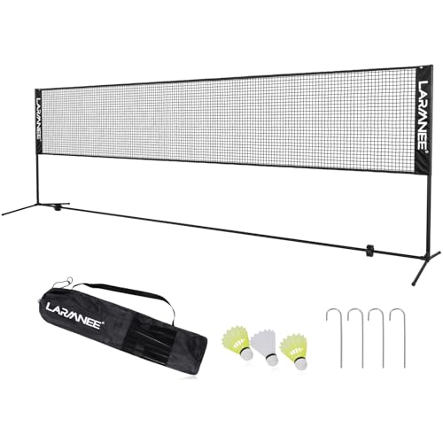 LARMNEE Badminton Netz, 5 m Volleyballnetz, Federballnetz, 3-Fach-Höhenverstellbar 107/120/155cm, Tragbares Set für Tennis, Badminton oder Volleyball, für Garten, Indoor, Outdoor EHS05BN02