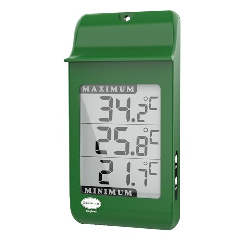 Brannan Digitales Max Min Gewächshausthermometer – Zur Erfassung der Höchst- und Mindesttemperaturen für den Einsatz im Gartengewächshaus oder zu Hause im Gewächshaus im Freien
