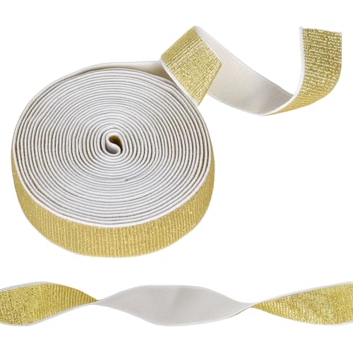 Glitzernde Elastische Bänder,Elastic Band 25mm Breit,Gummiband Nähen,Gummiband Nähen,Flache Elastische Bänder,Nicht Leicht Verformbar,für Kleidung, Hosen und DIY Nähzubehör,5m, Gold
