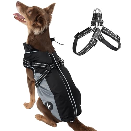 DOGOPAL Regenmantel Hund mit Integriertem Geschirr – Wasserdichter Hunderegenmantel, Winddichter Hundemantel, Reflektierende Regenjacke für Kleine & Große Hunde, Hohe Sichtbarkeit (Grau, #4)