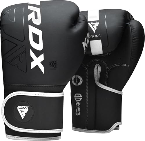 RDX Boxhandschuhe, Muay Thai Kickboxen Sparring, Maya Hide Leder Kara Boxing Gloves Männer Damen, Boxsack Punchinghandschuhe, Kickboxhandschuhe MMA Kampfsport Training Schwarz Adult 8 10 12 14 16oz