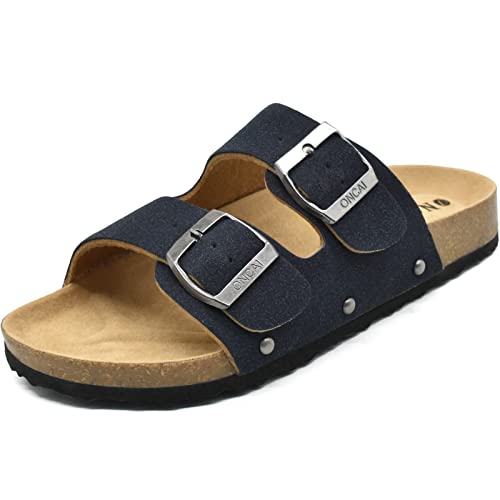ONCAI ONCAI Damen Pantolette Bequeme Hausschuhe mit Kork-Fuabett Suede, Blau, 39 EU, Blau, 39 EU