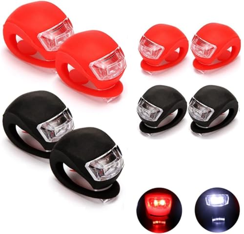 8 Stück Kinderwagenlicht, Kinderwagen licht Silikon mit Batterie und 3 Leuchtfunktionen, Mehrzweck Wasserdichtes LED Warnlicht Roller Licht Led Rucksack Licht Kinderwagen Licht (Rote & Weiße Lichter)