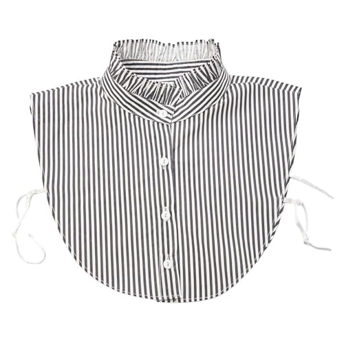 Damen Bluse mit Stehkragen und Rüschen, abnehmbarer Halbkragen, dickes Halsband, Kunstkragen, für Mädchen Schwarze Chiffon Bluse Damen (Black, One Size)