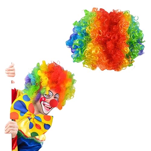 Regenbogen Clown Perücke,Bunte Clown Kostüm Zubehör,Lustige Lockenperücke Perücke Clown für Karneval und Fasching,Clown accessoires,Witzige Clown Kostüm für Kinder und Erwachsene,Unisex,1 Stück