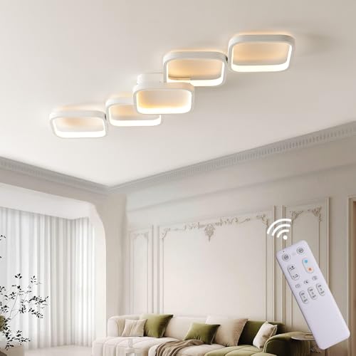 LED Deckenleuchte Dimmbar Wohnzimmer Deckenlampe mit Fernbedienung, Weiß Deckenbeleuchtung mit Memory Funktion 45W Schlafzimmerlampe 92x31cm Modern Rechteckige Design Küchenlampe für Kinderzimmer Flur
