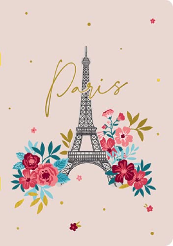 Reisetagebuch oder Notizheft – Motiv Paris Eiffelturm in Blumen – Farbe Rosa – klassische Größe A5 (21 x 15 cm)