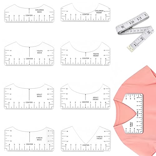 9 Stück T-Shirt Zentrierung Werkzeug, T-Shirt Ausrichtungslineal PVC, Weiß T-Shirt Ausrichtung Lineal und ein 1.5m Maßband für Erwachsene Jugend und Kinder