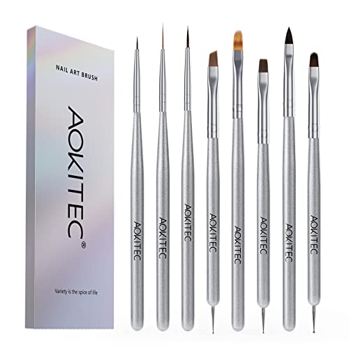 8 Stück Pinsel für Gelnägel Aokitec Nagelpinsel Set,Gel Pinsel Dotting Painting Line Pen für UV Lack Gel Acryl Nagel Pinsel Nailart Nageldesign Pinsel Kit Acryl Pinsel Fineliner nägel selber machen