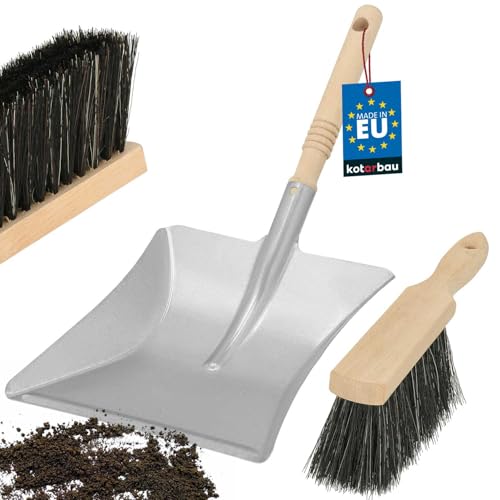 KOTARBAU® Handfeger und Schaufel mit Holzstiel verzinkter Stahl Kehrblech und Handfeger Metall Kehrgarnitur Handbesen mit Schaufel Handfeger Holz Kehrschaufel Metall Schaufel- & Besensets