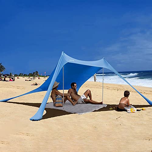 Pomurom Beach Strandzelt, Sonnenschirm UV Schutz, Sonnendach Sonnensegel für Campingausflüge, Tragbares Familien Strandzelt Sonnenschutz Strandmuschel mit Sand-Ankern Alu-Stangen Tragetasche