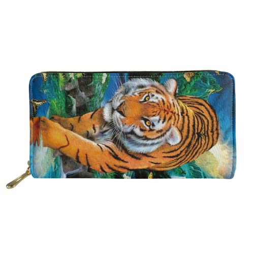Biyejit Damen-Geldbörse, lang, Leder, mit Kartenhalter, Blumenmuster, Tiger, one Size, Casual