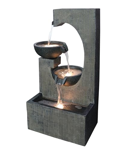 Dehner Gartenbrunnen Lorca, Solarbrunnen frostbeständig, Brunnen für Außen, mit LED Beleuchtung, ca. 81 x 45 x 32 cm, Polyresin, grau