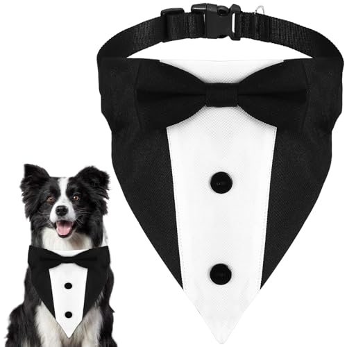 Hund Smoking Bandana Halsband, Hochzeit Hunde Kostüme Hund Bandana mit Fliege Verstellbare Bandana Halsband für Formelle Hochzeit Geburtstag Party