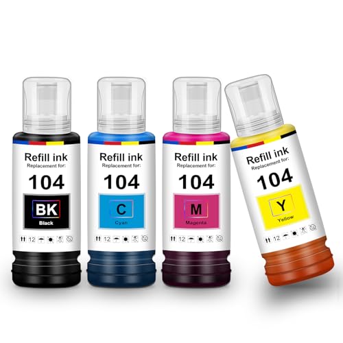 Uniplus Tinte 104 ET-2870 ET-2810 ET-2820 ET-1810 ET-2720 ET-2840 ET-2826 Druckerpatronen Kompatibel für Epson 104 Multipack Refill Kompatibel für Epson Ecotank ET-2830 ET-2821 ET-4800 ET-4700 ET-2714