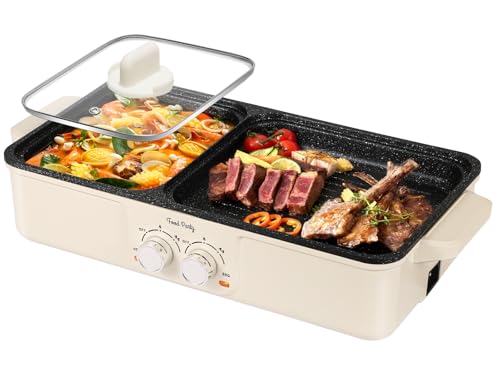 Food Party Hot Pot und BBQ Grill Elektrisch Tischgrill Hotpot Topf 220V Elektrogrill Hotpot Elektrisch Pot Korean Barbeque Indoor Grill Smokeless mit Deckel (Groß)