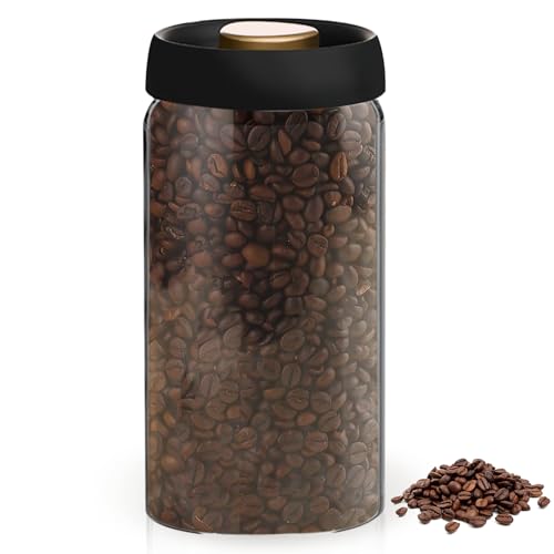TOATELU Kaffeedose mit Vakuumdeckel: 1800ml Kaffeedose aus Glas mit schwarzer Deckel nachhaltige Aufbewahrung, Kaffeedose luftdicht für Tee Nüsse Kakao Länger und Frisch Bleiben