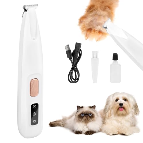 Pfotentrimmer für Hunde,USB Wiederaufladbar Paw Trim Pro,Wasserdichter Haustierhaarschneider mit LED-licht,Tragbare Pfotentrimmer für Hunde Extra Leise für Hunde Katzen Pfoten, Augen, Ohren, Gesicht