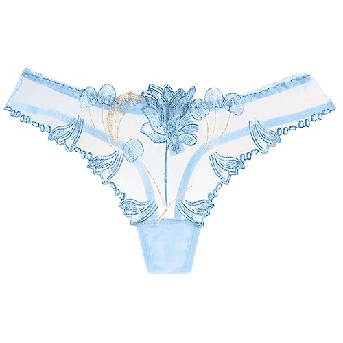 Frauen Blumenstickerei Hohl Sexy Low Waist Unterhose Offener Schnitt Massage Tanga Herren Unterwäsche (Light Blue, One Size)