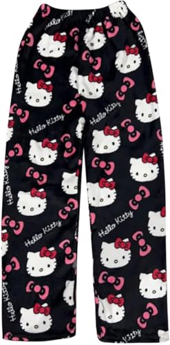Pyjama Bottoms,Women's Pyjamas,Schlafanzug Damen Lang,Weihnachts Pyjamahose,Fluffy Casual Pyjama Hosen,Soft Flannel Anime Cartoon Kawaii Warm Schlafanzughosen,Cute Schlafhose Weich Kuschelhose