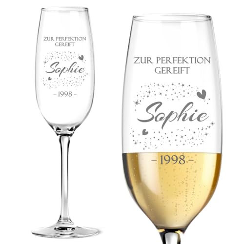 Personalisiertes graviertes Sektglas zum Geburtstag mit Name, Geburtsjahr und Text, Füllmenge 200ml, Größe 21,5cm – Elegantes Glas für feierliche Anlässe und persönliche Momente