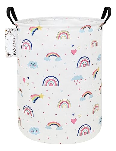 FANKANG Faltbarer Wäschekorb, Wäschesammler aus Segeltuch, mit wasserdichter PE-Beschichtung, für Kinderzimmer, Spielzeug, Zuhause, Geschenkkorb, Büro, Schlafzimmer, Kleidung (rund, Regenbogen)