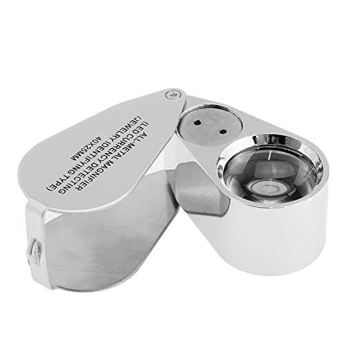 Kare & Kind 40X beleuchtete Juwelier-LED-UV-Linsenlupe mit Metallkonstruktion und optischem Glas, mit Kare and Kind-Einzelhandelsverpackung 40X x 25 mm, Silber