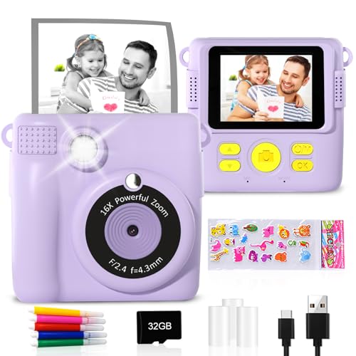GKTZ Sofortbildkameras Kinder - 1080P HD Sofortdruck von Fotos - Geburtstag Geschenk für Mädchen im Alter von 5 6 7 8 9 10 Jahren (Purple)