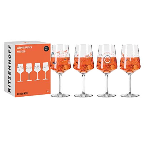 RITZENHOFF 6051003 Aperitif-Glas 4er-Set 500 ml - Aperizzo-Gläser, Motiv bunt - Serie Sommerrausch - Made in Germany, Orange, Blau, Weiß