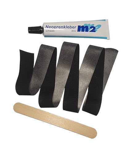M2 Neorepset Hot Melt/Reparaturband (25mm x 100mm) zum aufbügeln auf kaschiertem Neopren sowie Neoprenkleber für eine dauerhafte und saubere Reparatur von Rissen, Löchern und defekten Nähten.
